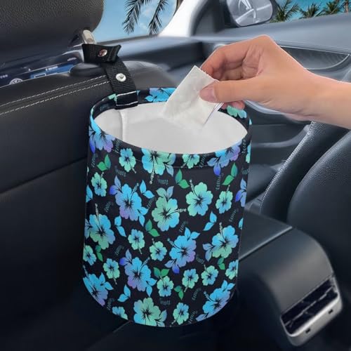 Image of Retro Tropical Flower Vehicle Trash Can Trash Bag for Cars Waste Basket Collapsible Reusable Leak Proof Car Organizer Road Trip Must Haves for Kids