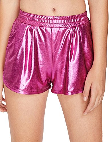 SweatyRocks Women's Yoga Hot Shorts Shiny Metallic Pants Fuchia Red XXL