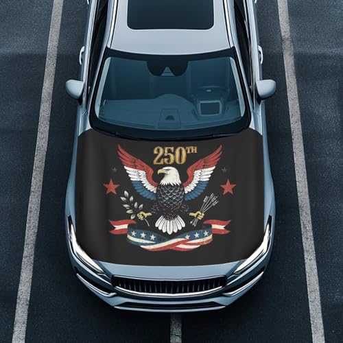 Image of Car Hood Cover Protector 59x39 inches Stretchable USA 250th Birthday Print Auto Hood Wrap Blankets Auto Outdoor Decorations for Compact SUV Sedans Trucks