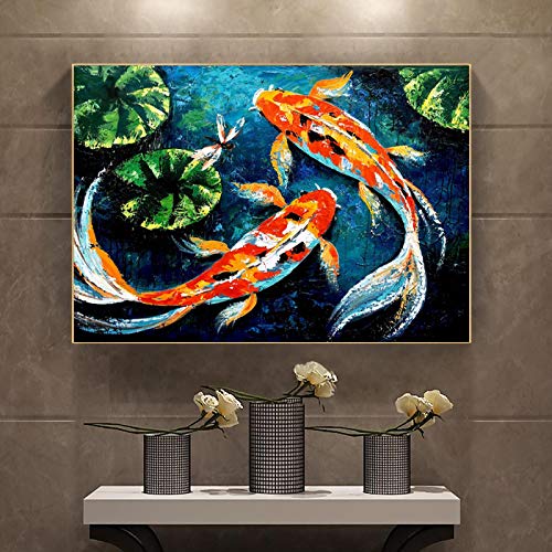 Peinture toile carpe koi décoration murale moderne pour grand salon