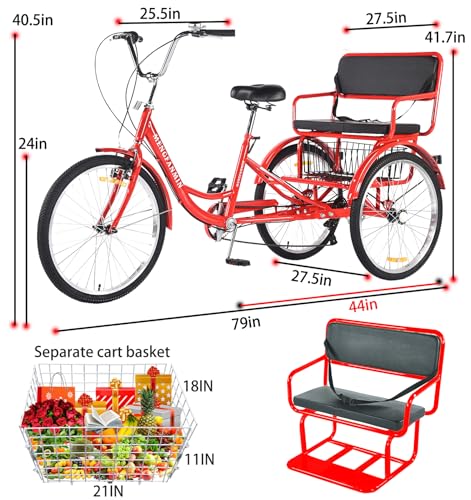 Triciclo para adultos de 7 velocidades, triciclos para adultos, bicicletas de tres ruedas de 20/24 pulgadas con cesta y asiento para niños, triciclo para paseo, compras y ejercicio miniatura 3