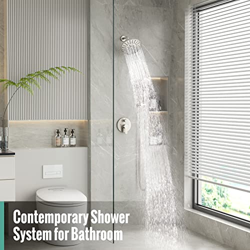 Sr Sun Rise Shower Faucet - 3 Functions High Pressure 8 Inch Rain Shower Head System- 8 Settings Headheld Shower Head Fixtures- Valve Included - Brushed Nickel #TOP1