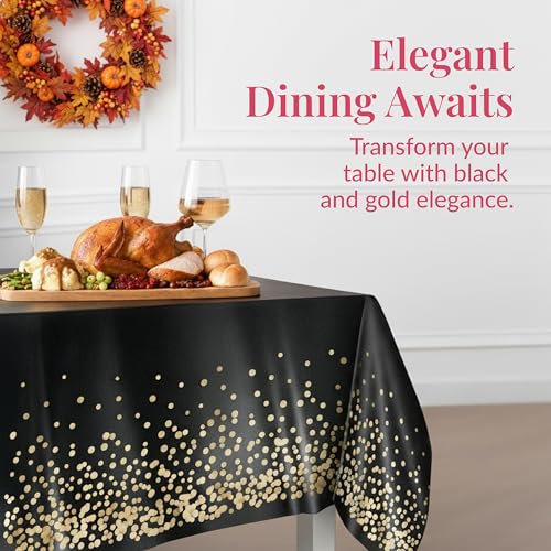 Prestee 4 Pack Gold and Black Table Cloth Rectangle Table Covers 54 x 108 Inches - Plastic Table Cloth Disposable for Parties, Dining and Events - Black Tablecloths for Weddings and Celebrations - Image 3