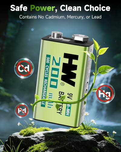 4 Pack HW 9V Rechargeable Batteries 500+Cycles NiMH for TENS and EMS Units - image 8
