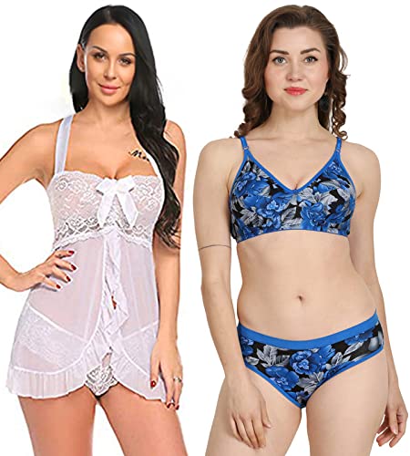 Image of Love Maker Babydoll Lingerie Bra Panty Set Undergarments for Women Honeymoon Nighties Small to 3XL
