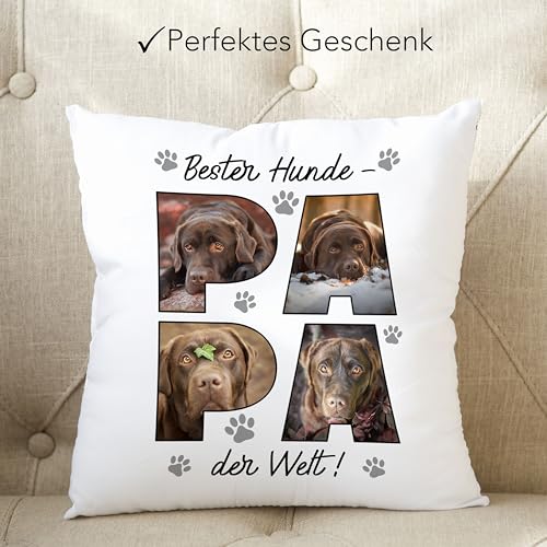 Kiddle-Design Hundepapa Kissen mit Foto und Namen personalisiert - Hundekissen Fotokissen für Hundebesitzer Hundeliebhaber - Papa Geschenk Vatertag & Geburtstag Herrchen - 40x40cm inkl. Füllung
