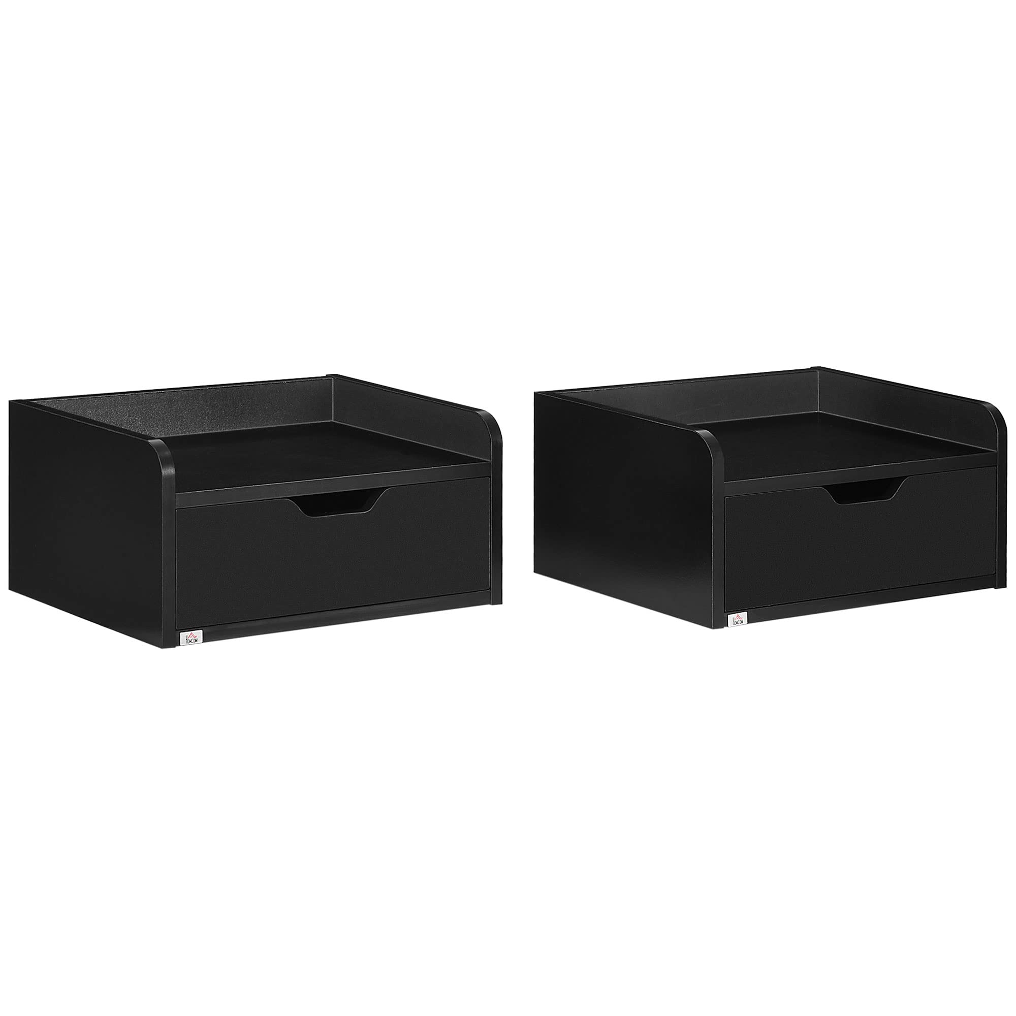 HOMCOM Set de 2 Mesillas de Noche de Pared Mesitas de Noche Flotantes con 1 Cajón para Dormitorio Habitación Hogar Diseño Sencillo 40x30x19,5 cm Negro