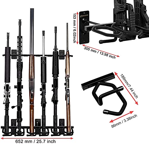 Gohikingl Metal Gun Rack Wall Mount Rifle Shotgun Hooks Hold 6 Pcs And Bow Mount Hangers With Soft Padding Heavy Duty Wall Gun Rack Display Stand (Black/2Pack) #TOP4