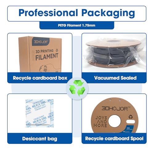 Image of 3DHoJor PETG Filament 1.75mm 3D Printing Filament 1kg*4 Bundle 3D Filament 1.75mm Dimensional Accuracy + /- 0.03mm Non Tangling Non Clogging,Print with Most 3D Printers-4Pack Black