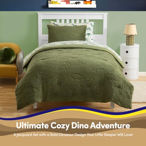 Image of Twin Size Kids Comforter Set - Dinosaur Embossed Bedding Set Bed in a Bag for Boys and Girls Toddlers Sheet Set and Comforter, Dinosaur Embossed