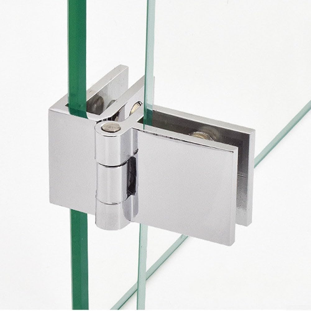 Zinc Alloy Glass Door Hinge Clamp Set 5-8mm Shower, Cabinet & Wardrobe Doors – 2-Pack, Silver Finish, Adjustable 0°/90°/180° Swing, Heavy-Duty Hardware(0 Degrees)