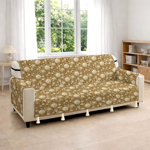 Image of Cloth Fusion 300 GSM Quilted Jaipuri Theme Printed 3 Seater Sofa Cover Mat-Style Fully Covered with Armrest Pockets, Adjustable Straps & Lock Fit (170 cm Seat Run, Floral Toile)