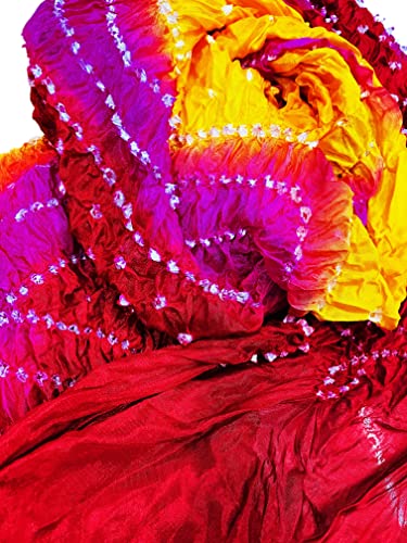 Image of PK HUB Women's Jaipuri Rajasthani Bandhani Dupatta | Art Silk Bandhej Dupatta with Gota Patti Work & Tassels (Free size)