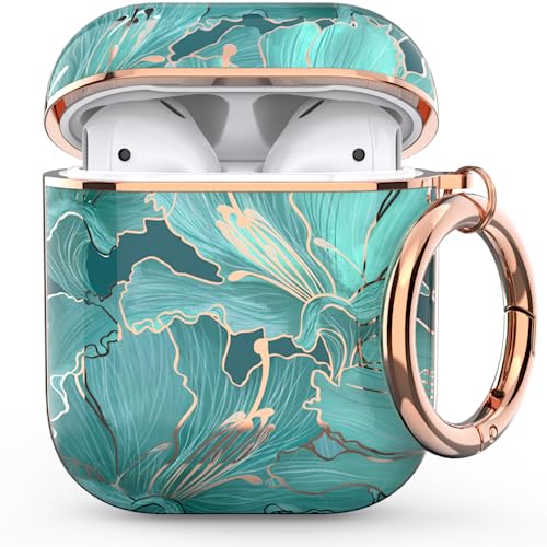 wenew for AirPod Case AirPods 1st & 2nd Generation Hard Case Cover with Keychain for Women Men (Lily)