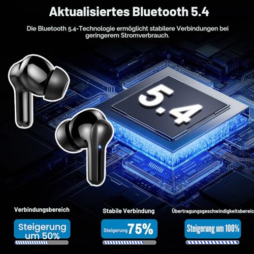 Bluetooth Kopfhörer, Kopfhörer Kabellos Bluetooth 5.4 3D HiFi Stereo, In Ear Kopfhörer mit 4 ENC...