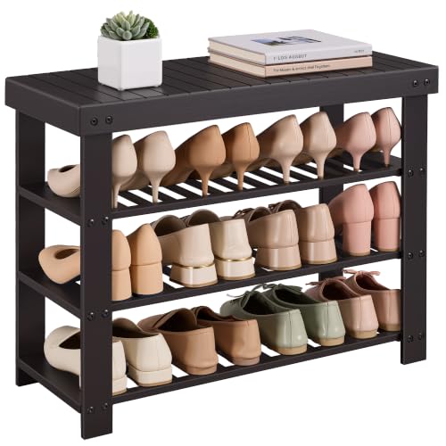 Image of SONGMICS Bamboo Shoe Bench with Seat, 11.3 x 27.6 x 20.5 Inches