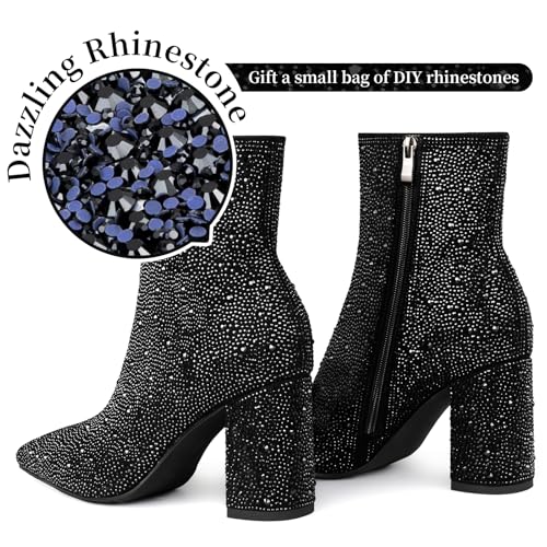Image of MISSMILLER Rhinestone Boots for Women Sparkly Cowgirl Boots Pointed Toe Chunky Heels Rhinestone Cowboy Boots
