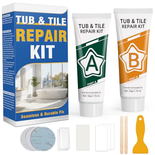 Kit Reparacion Baldosas, Pasta Reparadora de Ceramic de fibra de vidrio, porcelana, cerámica y esmalte de baño para desconchones, grietas, arañazos y agujeros, resistente al agua, fórmula