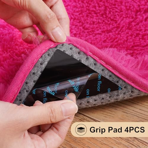 2x3 Rugs for Bedroom, Fluffy Area Rugs for Living Room, Soft Shag Kids Rug Small Carpet with 4 Non-Slip Rug Pads (Hot Pink,2ft x 3ft)