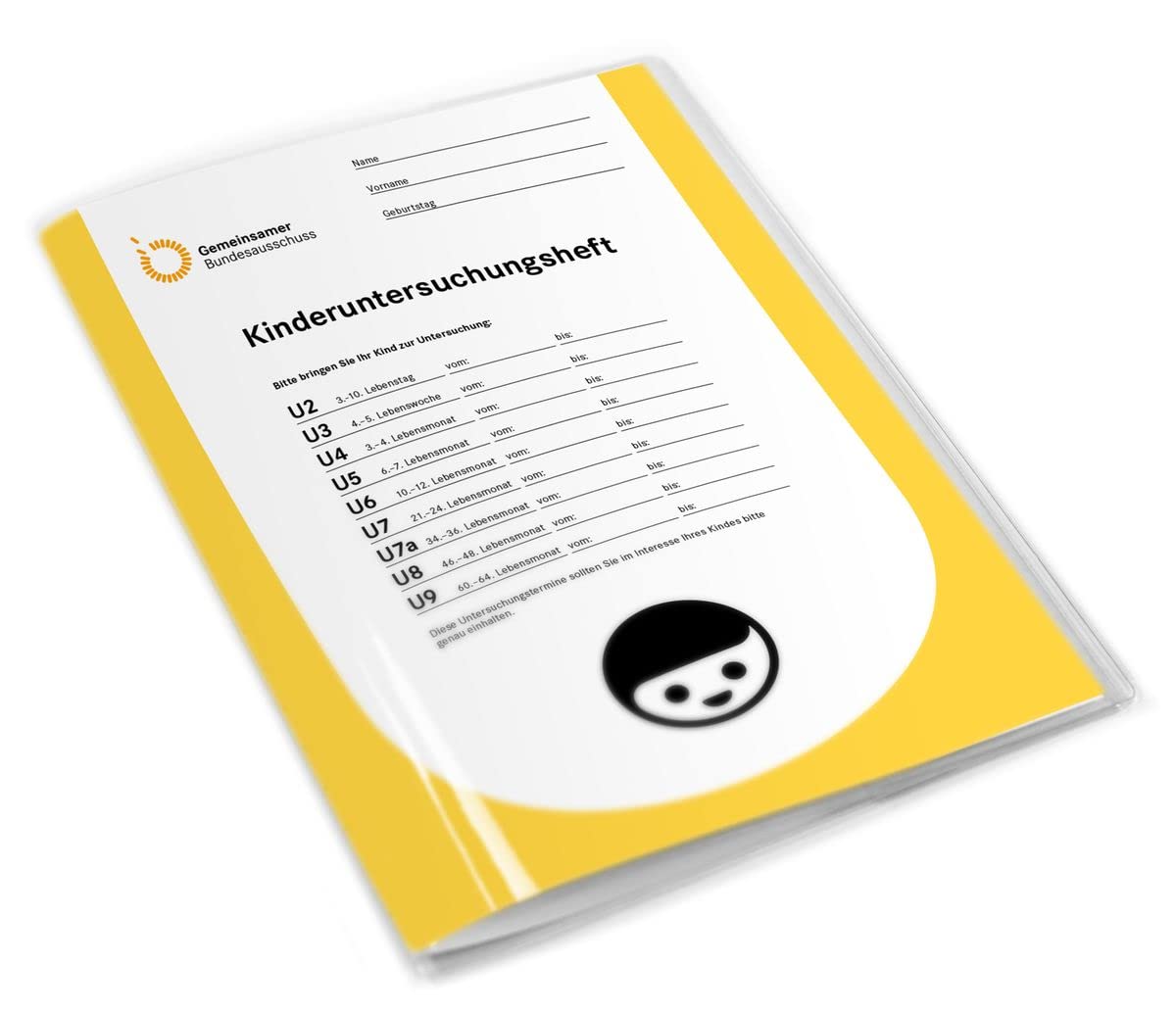 Mikalino Uheft Hülle für das gelbe Untersuchungsheft Transparente U-Heft Schutzhülle aus Kunststoff mit Fach für Impfpass Uhefthülle mit 3 Fächern für Krankenkassenkarte, Grösse:200 Stk.