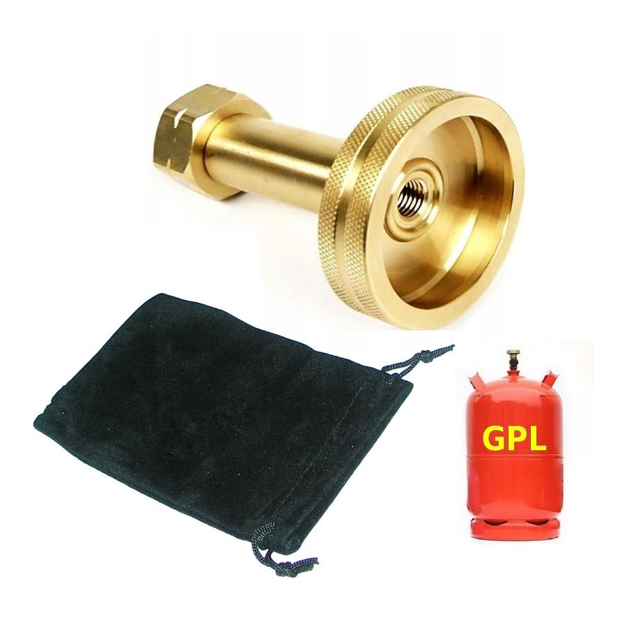 Raccord Adaptateur pour Remplissage de Bouteille Gaz Liquide Camping :: avec Sac en Velours :: avec Joint :: GPL Propane Butane 6 11 13 18kg Reservoir W21,8...