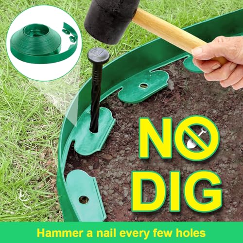 Image of HASTHIP 32.8ft Garden Edging Border, 2 Inch Width Green Landscape Edging Border, with 30Pcs Nails, Cut-to-fit Landscape Border, UV Resistant Garden Trim Fence for Outlining Flower Bed