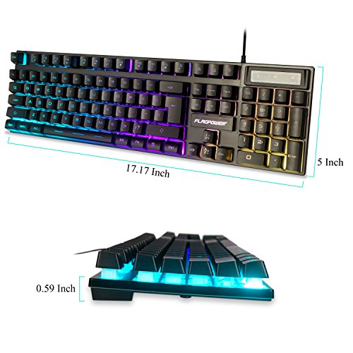 (Upgrade Version) FLAGPOWER LED Backlit Wired Gaming Keyboard and Mouse Combo, Mechanical Feeling Rainbow LED Backlight Keyboard with 3200DPI Adjustable USB Mice for PC/laptop/MAC/win7/win8/win10