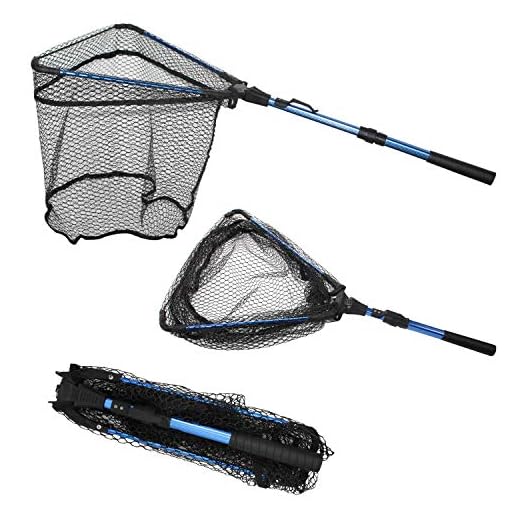 Thekuai Fishing Net Fish Landing Net, Foldable Collapsible Telescopic Pole Handle, Durable Nylon Material Mesh Safe Fish Landing Net Catch Release Strong.