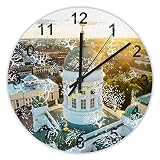 Helsinki - Reloj de pared de madera, redondo, silencioso, sin garrapatas, estilo rústico, de madera, redondo, fácil de leer, para el hogar, oficina, reloj escolar, de 10 pulgadas