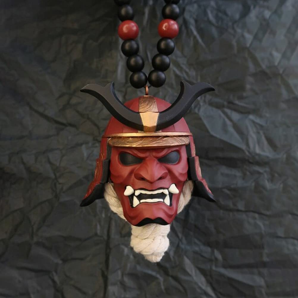 Auto Hangende Hanger met Samurai Hannya Japanse Oni Helm, Auto Achteruitkijkspiegel Charme, Mini Sleutelhanger Rugzak Hanger, Mode Hanger voor Autodecoratie (A
