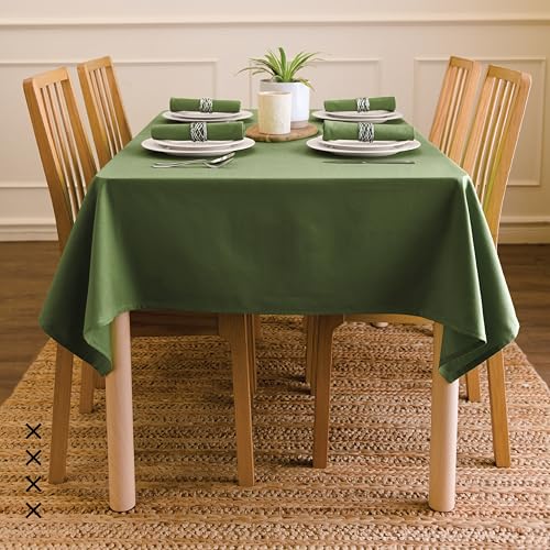 Image of Encasa XO Dining Table Cover Cloth for 4 to 6 Seater | 140x180 cm Cotton Canvas Rectangular Table Cloth | Machine Washable Tablecloth for Indoor & Outdoor Use - Leaf Green Solid Color