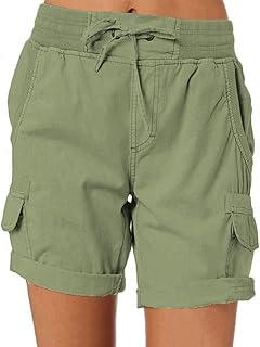 Pantalones Cortos Cargo Mujer Color Sólido Shorts Ligero Verano Pantalón de Cintura Alta Deportivo para Senderismo Trekking con Múltiples Bolsillos