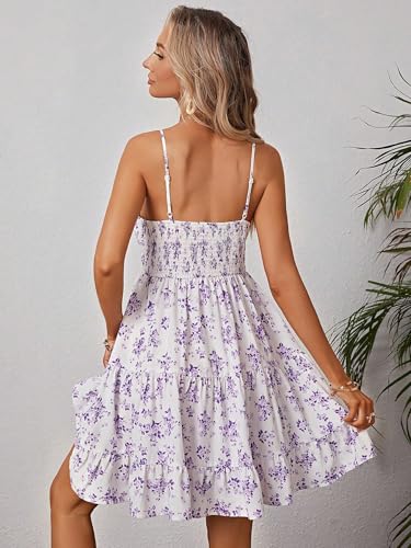 Image of Verdusa Women's Floral Print Dress Summer Dress Ruched Sleeveless Ruffle Hem A Line Cami Sundress