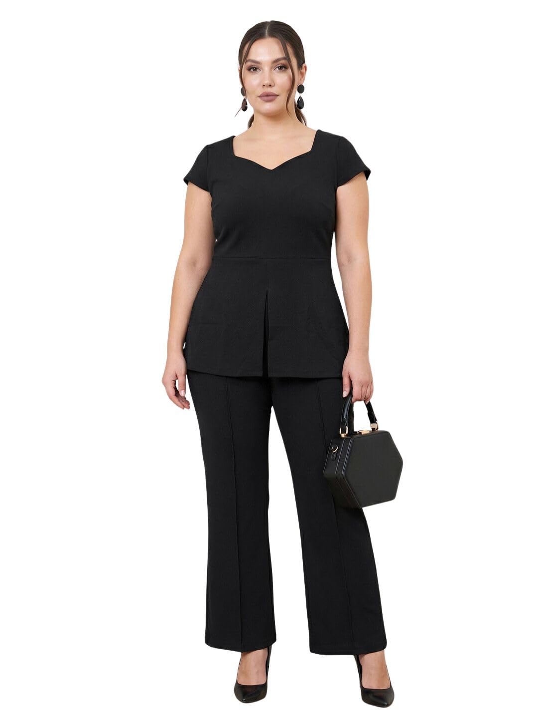 selvia Women's Lycra Solid Black Co-Ord Set | Sweetheart Neck Top with Bootcut Pants | Casual, Office-picture-25