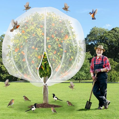 2.5 × 2.5m Large Fruit Tree Netting Bird Insect Protection Bags-Garden Netting Cherry Plant Net with Drawstring Protect Covers Bag Blueberry Bush Flower Bird Barrier Fine Mesh Plant Garden Protector