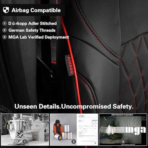 Image of EKR Rav4 Seat Covers Custom Fit for Toyota Rav4 (Hybrid) LE /XLE Premium 2026, Leather Car Seat Cover Full Set for SUV,Faux Leather(Black with Red Piping)