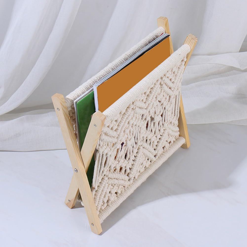 Revistero Bohemio Tejido Con Cuerda - Cesta Para Revistas Con Diseño De Tela De Cuerda - Almacenamiento Para Revistas