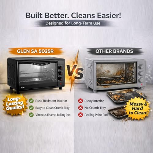 Image of Glen Multi-Function OTG for Kitchen, 25 Litre, 1700W, Oven Toaster Griller with 6 Heating Modes, Adjustable Temperature & Timer, Rotisserie, Bake, Grill & Toast, Oven for Baking - Black (SA5025R)