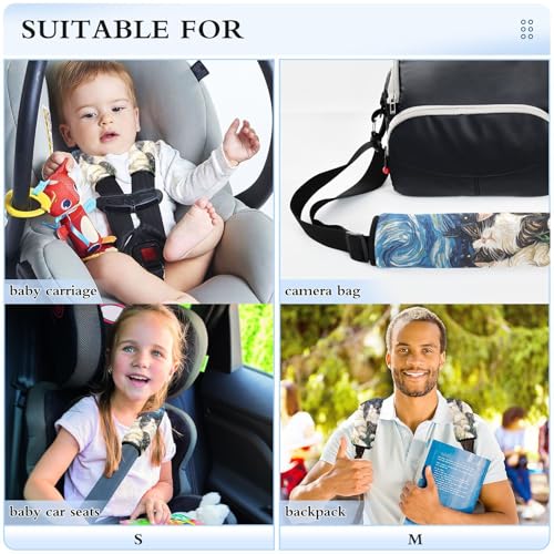 Image of Starry Night Floral Ragdoll Cats Cartoon Seat Belt Cover Pad 2 Pcs Soft Cute Seatbelt Covers Protector Support Head Neck Shoulder Strap for Car Seats High Chair Backpack for Adults Kids Women M
