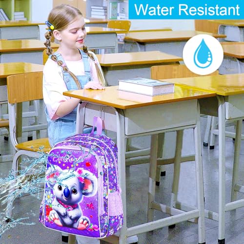 Image of CCJPX 3PCS Backpack for Girls, 16 inch Koala Preschool Bookbag with Lunch Box,Kids Water Resistant School Backpacks for Elementary Kindergarten