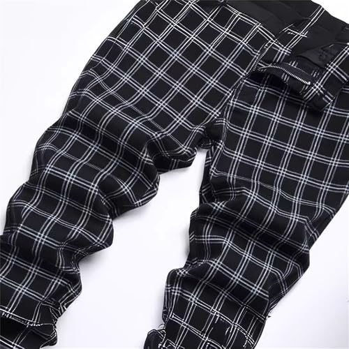 Men's Plaid Work Jeans Y2 Skinny Straight Jeans Comfortable Elastic Waist Fashion Hip Hop Clothing4