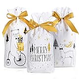 30 Stück Weihnachten Geschenkbeutel Geschenktüten mit Kordelzug Weihnachtsgeschenkbeutel mit Kordelzug Weihnachtstüten Süßigkeiten Plastik Tasche für Hochzeit Frohe Weihnachten