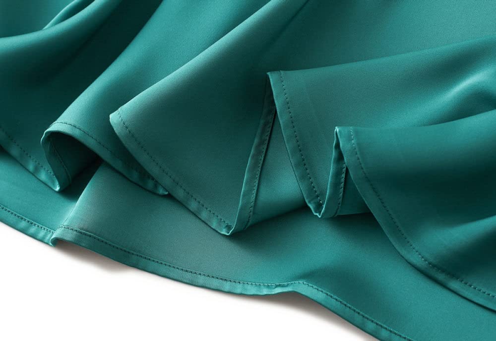 Gonne Da Donna,Gonna Longuette Da Donna Gonna A Trapezio A Vita Alta In Raso Verde Scuro Cerniera Alla Moda Gonne Lunghe Eleganti Con Volant Increspato Flusso In Tinta Unita Per Ragazze Signore,Xl