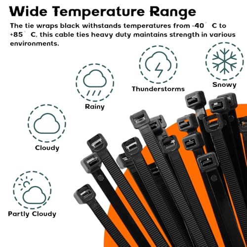 100 unidades de bridas resistentes de 12 pulgadas, nylon resistente a UV con diseño auto-bloqueante para cables, jardín, hogar, oficina y embalaje interior y exterior. miniatura 6