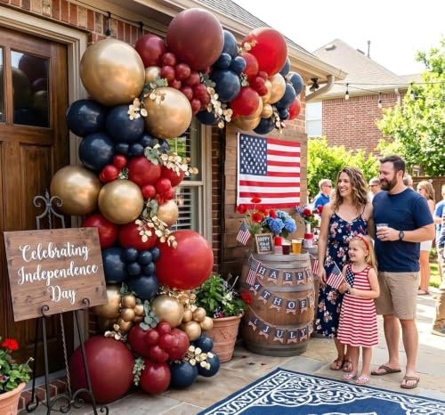 Double Stuffed Navy Blue Burgundy Red Balloon Arch Garland Kit — view 2