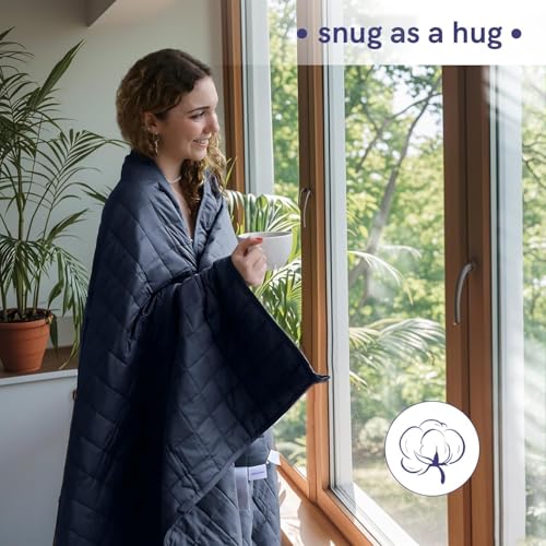 YnM 20lbs Weighted Blanket for Adults, Cotton Heavy Bed Throw Blanket with Cooling Glass Beads for All Season Use, Ideal for One Person of 190lbs (60x80 Inches, Queen Bed, Navy)
