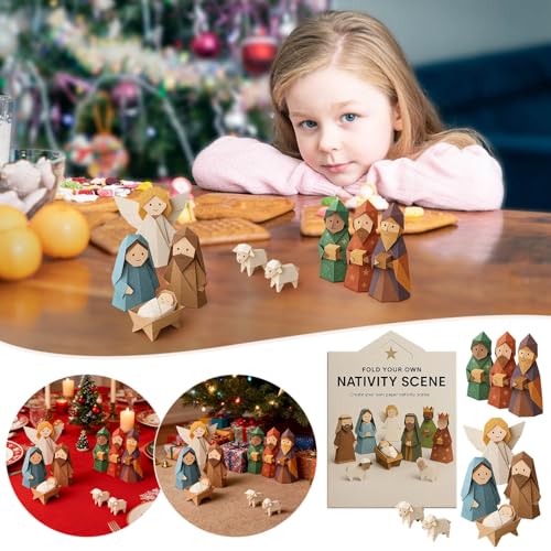 DIY Paper Nativity Scene, Origami Kit for Kids, Christmas Origami Craft Set with Jesus Angel and Animal, Easy to Fold, Origami Kit for Beginners, Holiday Paper Decoration for Craft Lovers (A+B) - Image 7