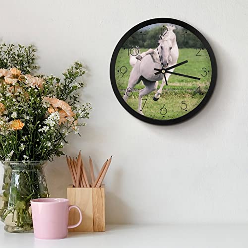 Horloge murale décorative cheval blanc grands chiffres chic
