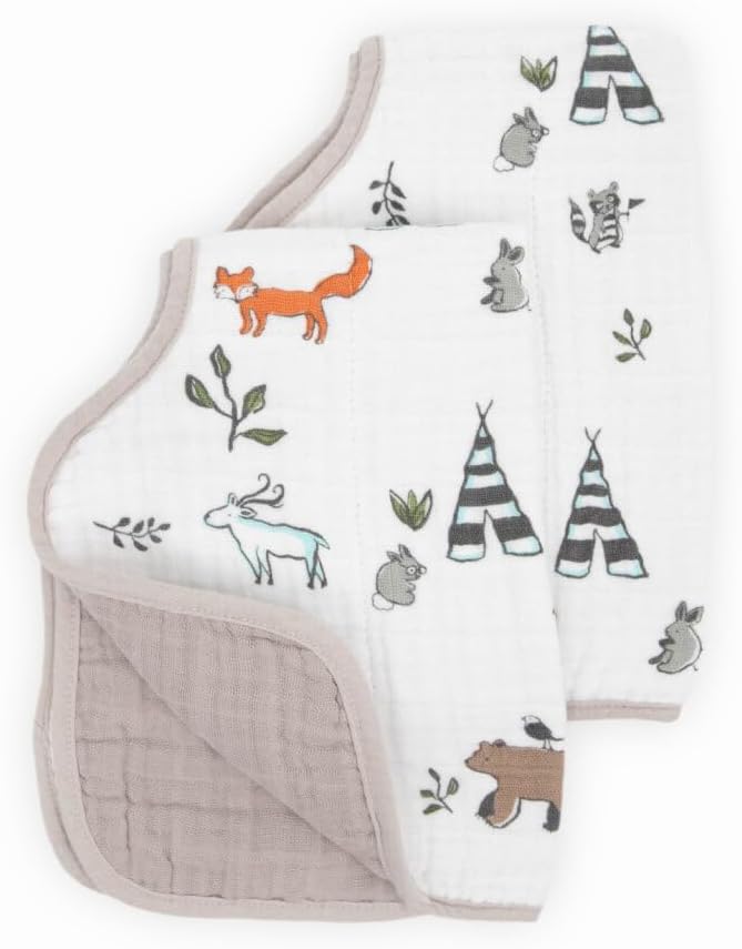 Little Unicorn Ultra-Absorbent Premium Burp Cloth 2 Pack | Soft on Baby's Skin | Larger Size | Ergonomic Design | Set of 2 (Forest Friends)
