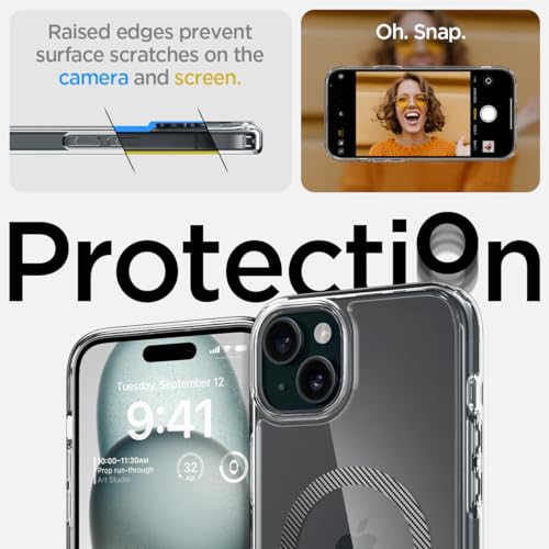 Image of Spigen Ultra Hybrid MagFit Back Cover Case for iPhone 15 /14 /13, MagSafe Compatible, Air Cushion Technology - PC+TPU | Carbon Fiber